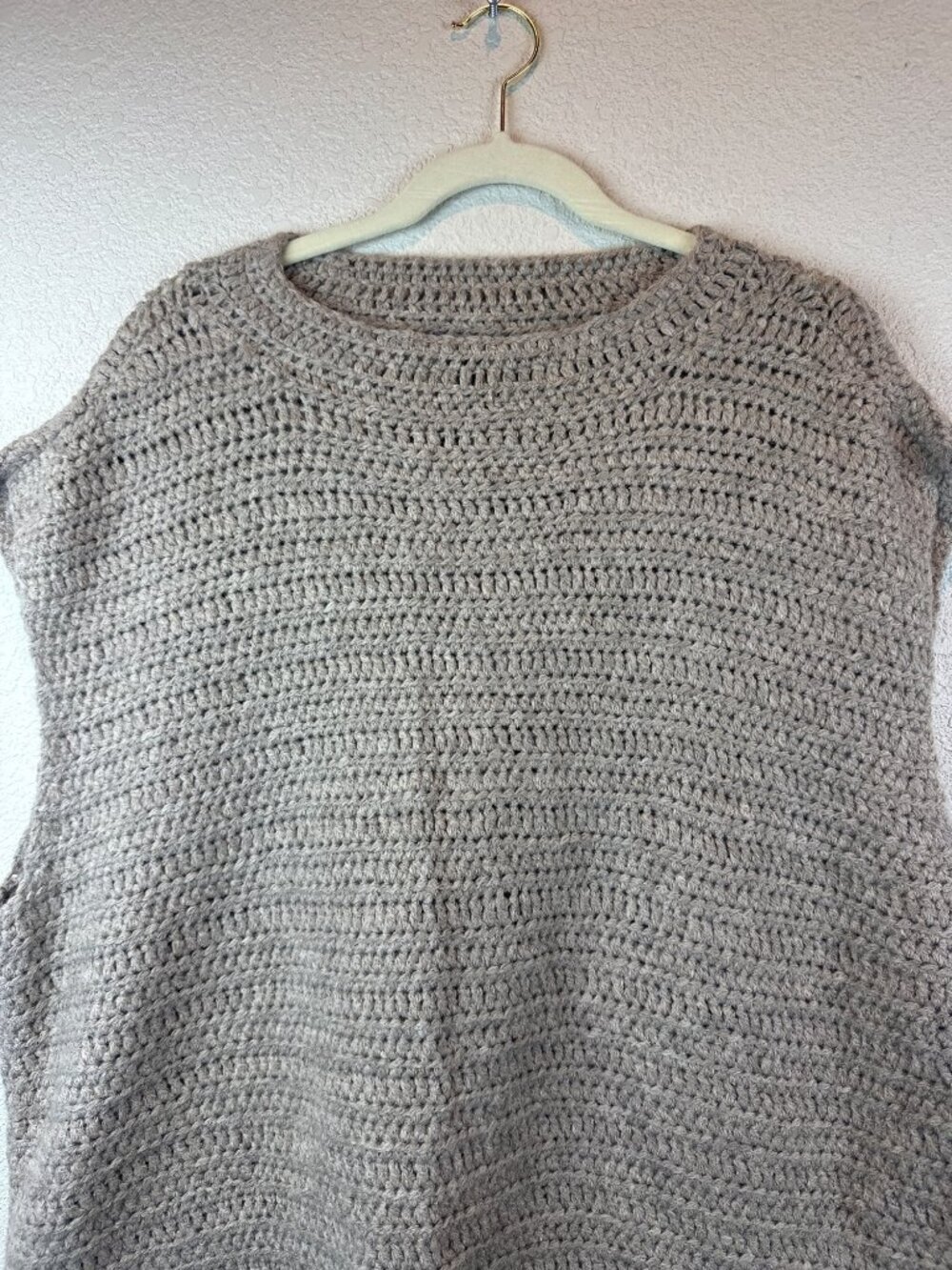 Eileen Fisher 2X 100% Baby Alpaca Knit Sweater Poncho Taupe Beige Peru - Picture 4 of 12